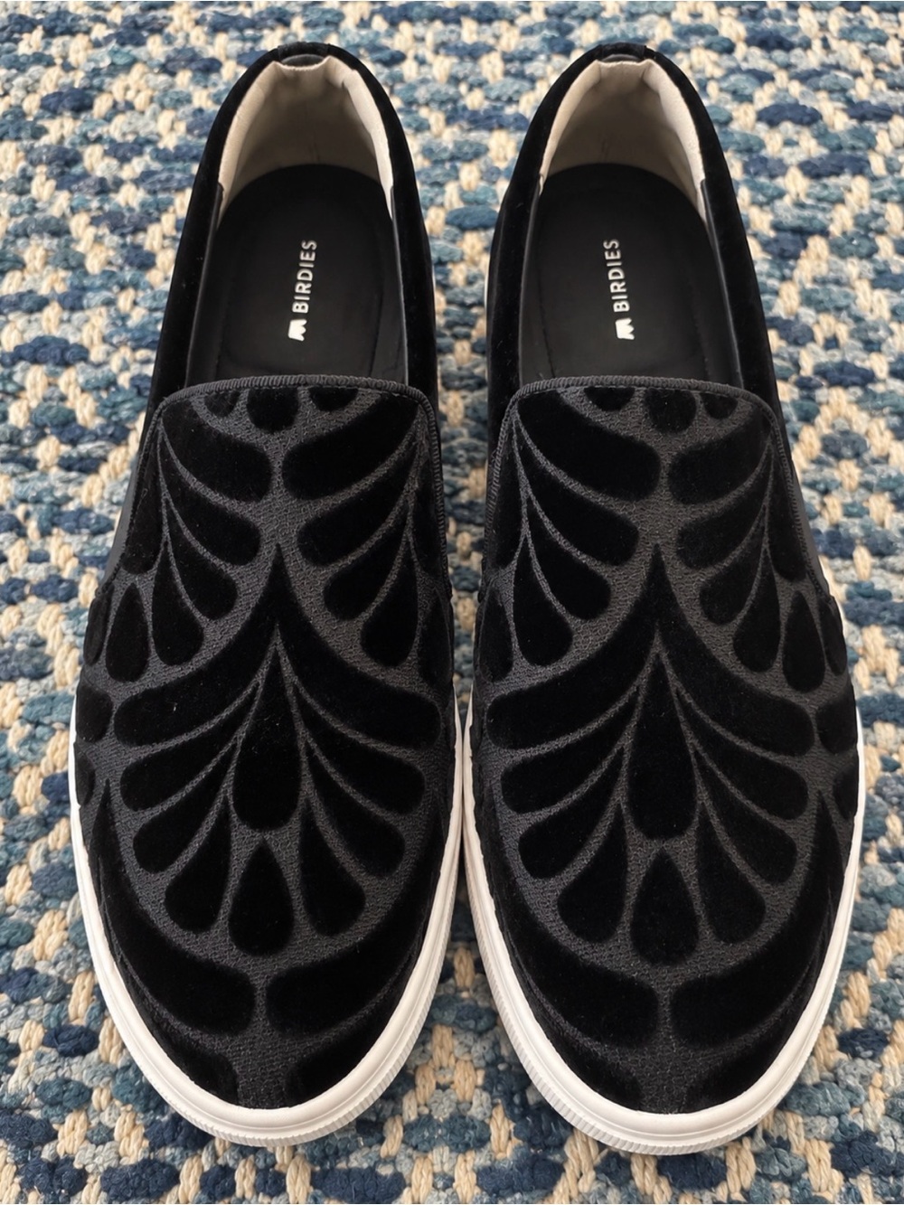 Birdies The Swift Black Velvet Embroidered slip-on sneakers Women’s 8